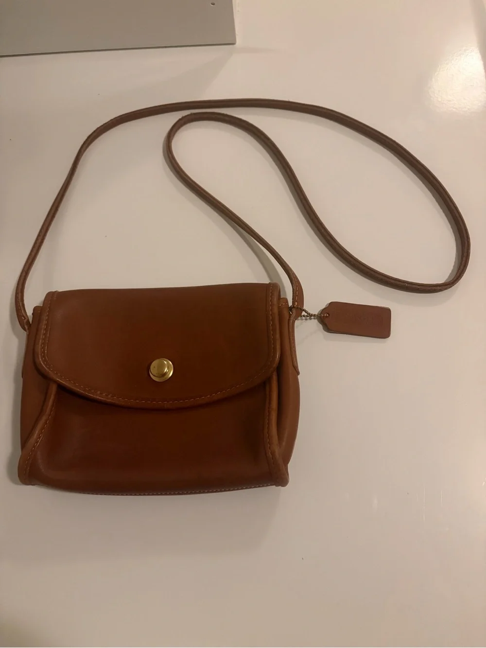 Vintage Coach Brown Leather Crossbody Bag with Gold-Tone Snap